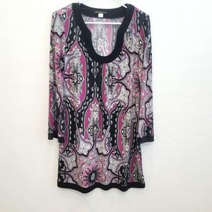 💕 Essentials By ABS Purple & Black Long Sleeves Shift Dress Women's Size Small
